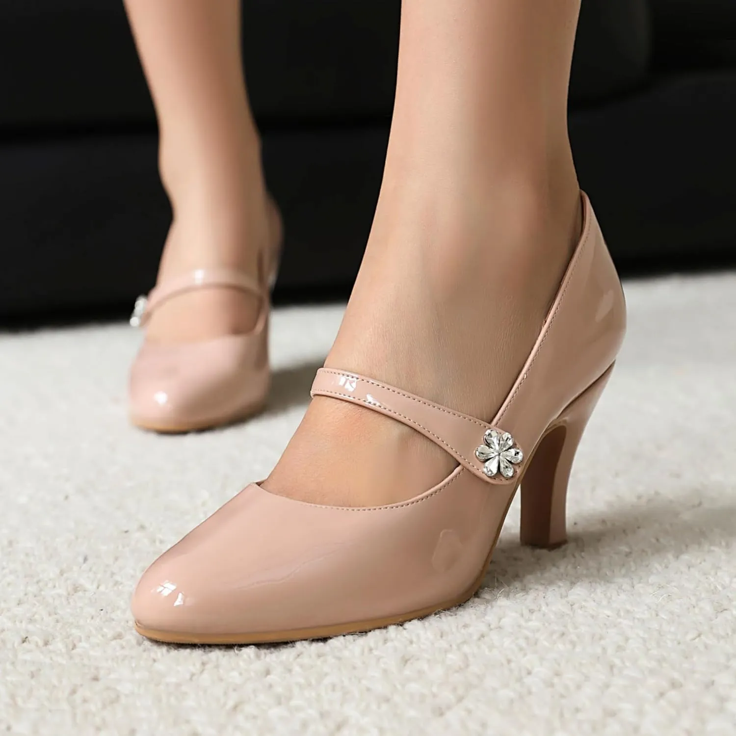 Women's Mary Jane Close Round Toe Patent Leather Vintage 1950s Heels Retro 1920s Victorian Pumps 1930s Shoes