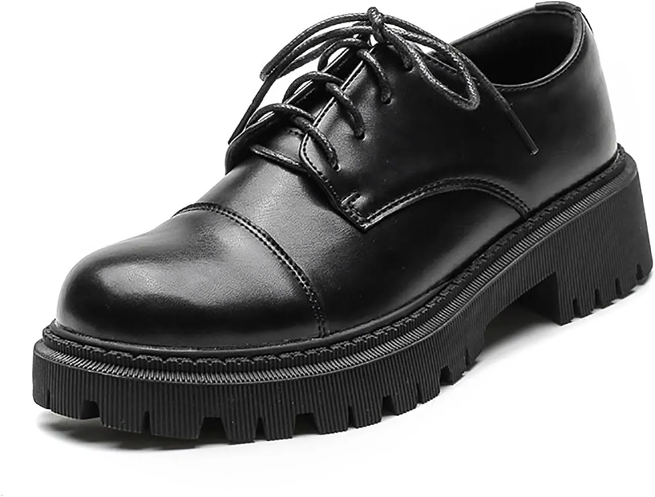 Women's Patent Leather Platform Oxfords Classic Lace Up Comfortable Round Toe Non-Slip Lug Sole Chunky Heel Uniform Dress Shoes for Business Casual Work Office