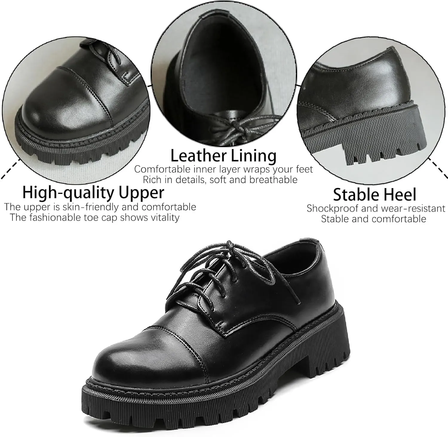 Women's Patent Leather Platform Oxfords Classic Lace Up Comfortable Round Toe Non-Slip Lug Sole Chunky Heel Uniform Dress Shoes for Business Casual Work Office