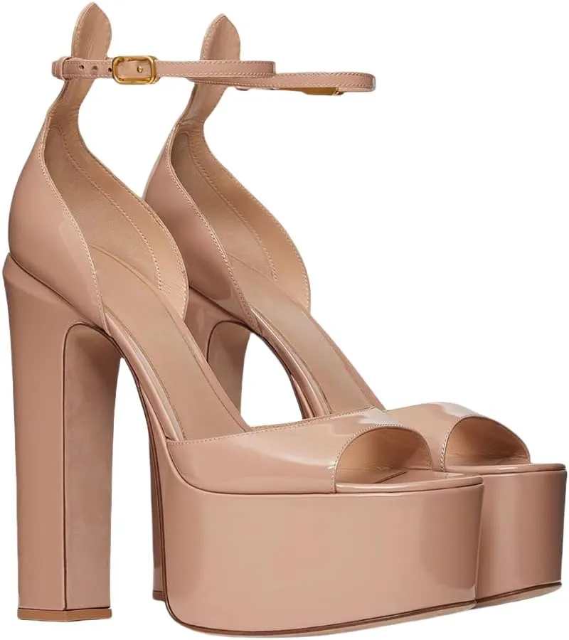 Women's Platform Chunky Heels Round Toe Toe Sandals Heels for Women Ankle Strap Sexy Evening Dress Pump Sandals