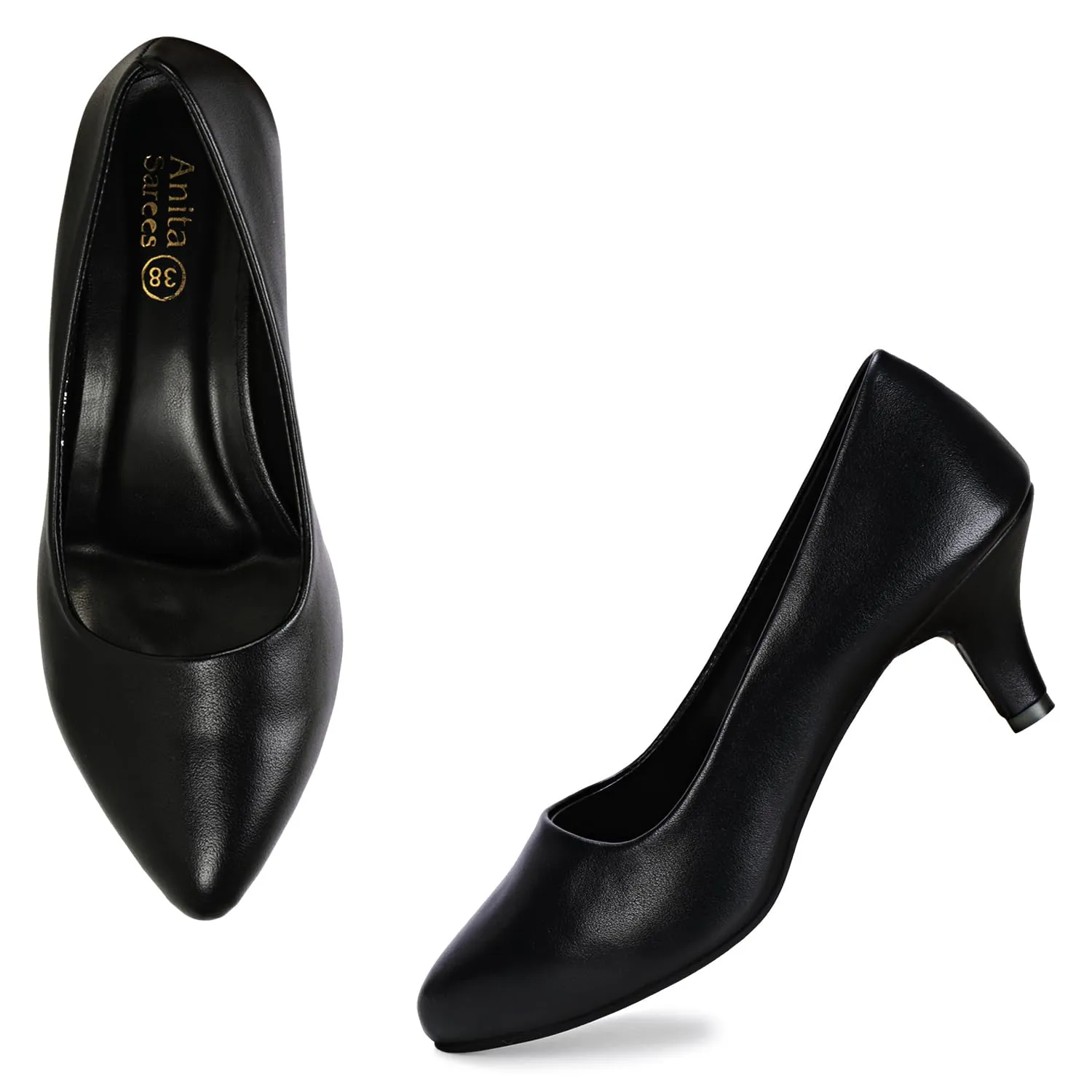 Women's Pointed-Toe Kitten Heel Pumps | Closed-Toe Slip-On Dress Shoes with Cushioned Insole | Pump Heeled for Dressy Casual, Office, Weddings, Party Pumps Shoe (6, Black)