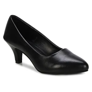 Women's Pointed-Toe Kitten Heel Pumps | Closed-Toe Slip-On Dress Shoes with Cushioned Insole | Pump Heeled for Dressy Casual, Office, Weddings, Party Pumps Shoe (6, Black)