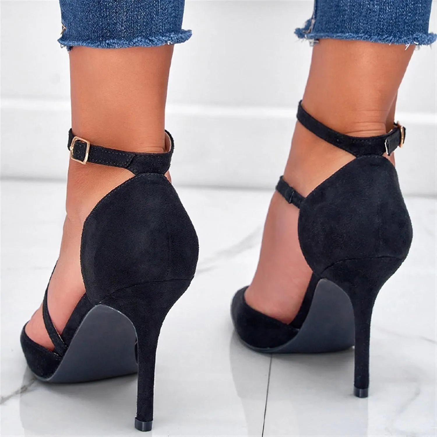 Women's Pumps Point Closed Toe Heels Cloth Straps Cross Adjustable Ankle Straps Dress Shoes Wedding Bridal Evening Party Dress Shoes Heeled Sandals