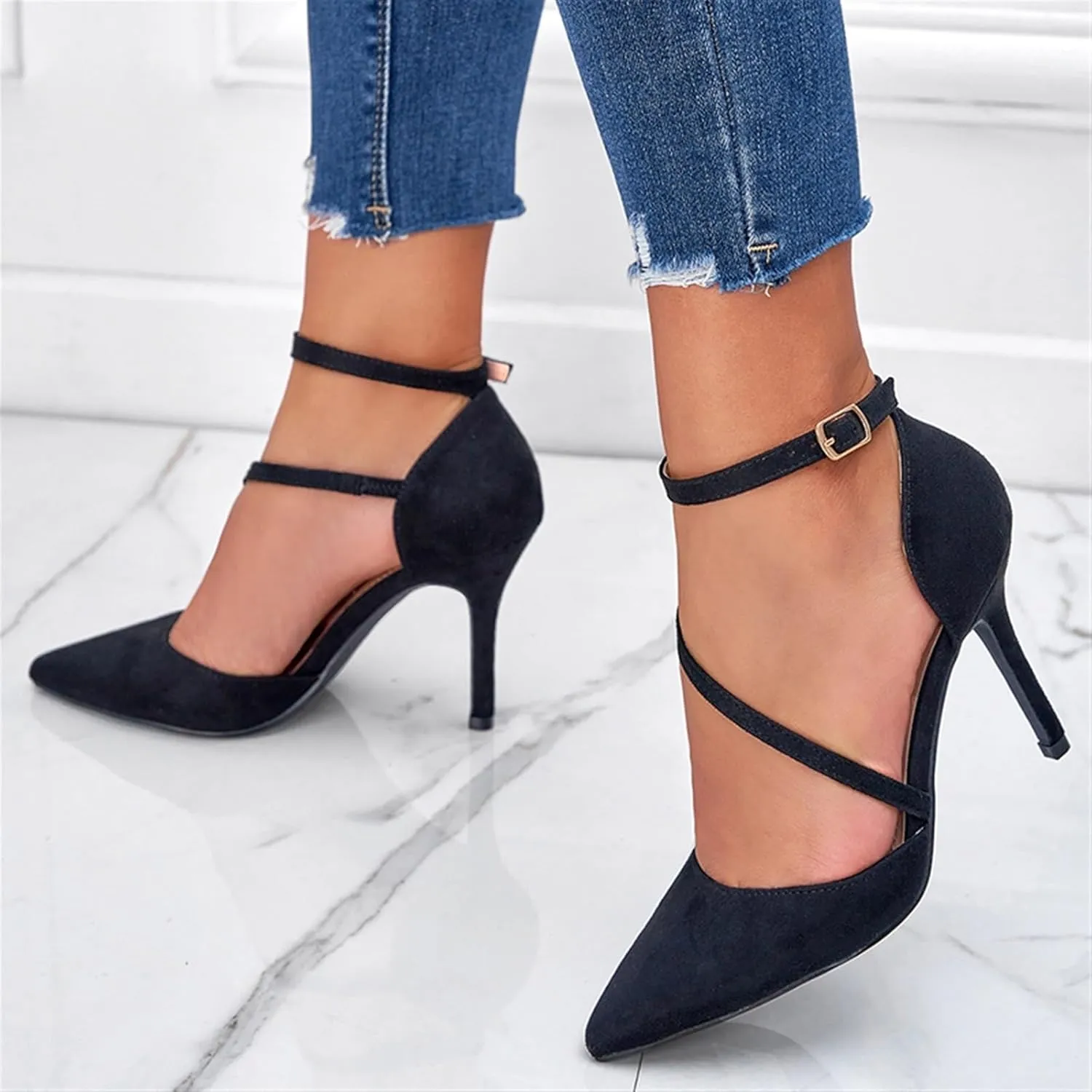 Women's Pumps Point Closed Toe Heels Cloth Straps Cross Adjustable Ankle Straps Dress Shoes Wedding Bridal Evening Party Dress Shoes Heeled Sandals