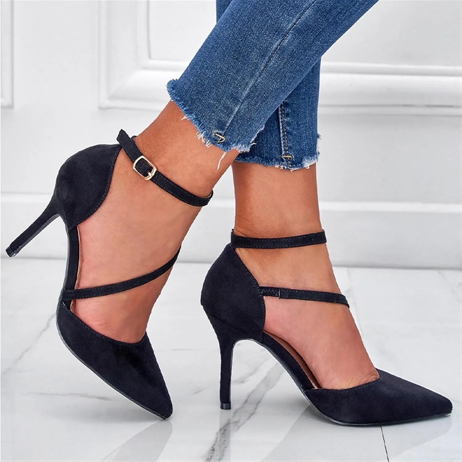 Women's Pumps Point Closed Toe Heels Cloth Straps Cross Adjustable Ankle Straps Dress Shoes Wedding Bridal Evening Party Dress Shoes Heeled Sandals