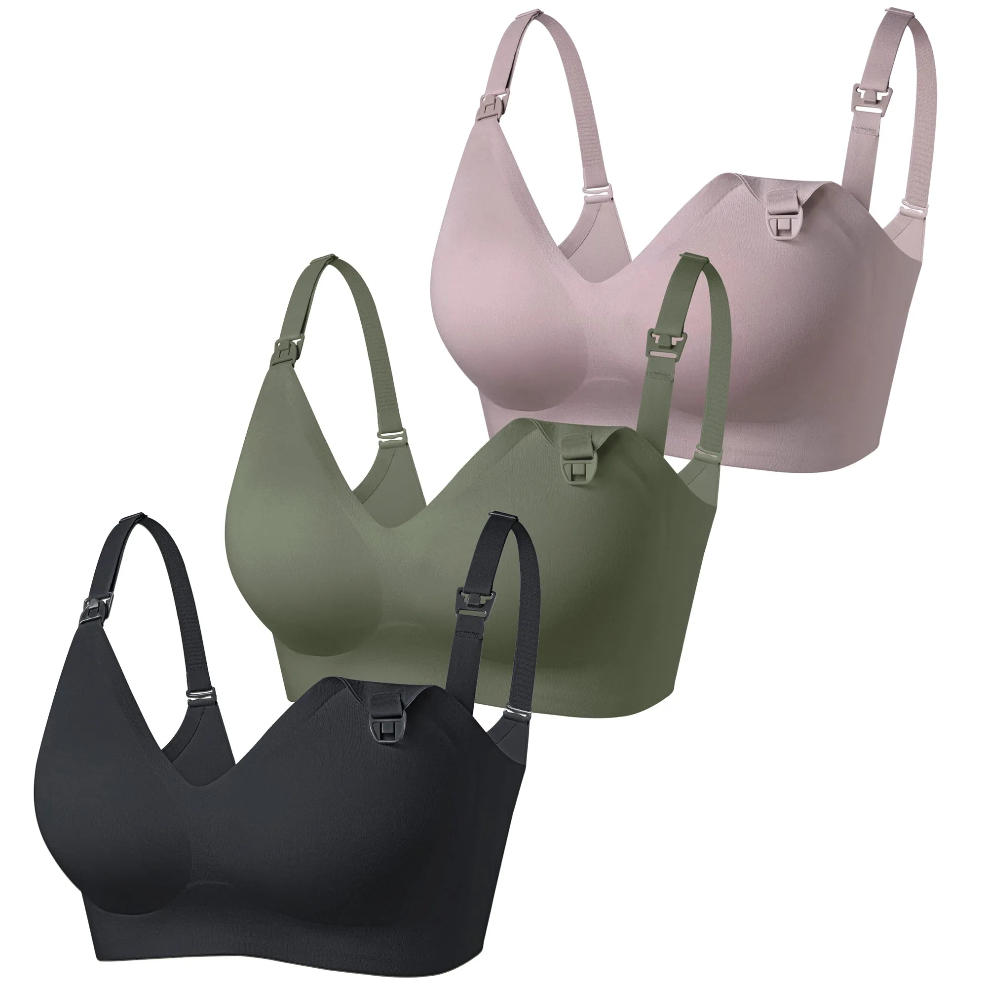 Womens Seamless Nursing Bra Front Buckle Breastfeeding Maternity Bralette Comfortable Rimless Sleeping Bra Pack of 3