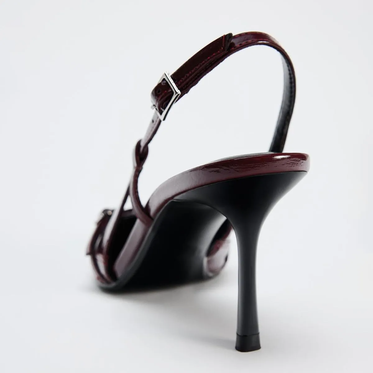 Women's Slingback Heels in A Faux Patent Leather Finish Pump Bow Detail Buckle Closure Thin Heel Pointed Toe Wedding Party Office Dance Dress Shoes