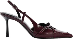Women's Slingback Heels in A Faux Patent Leather Finish Pump Bow Detail Buckle Closure Thin Heel Pointed Toe Wedding Party Office Dance Dress Shoes