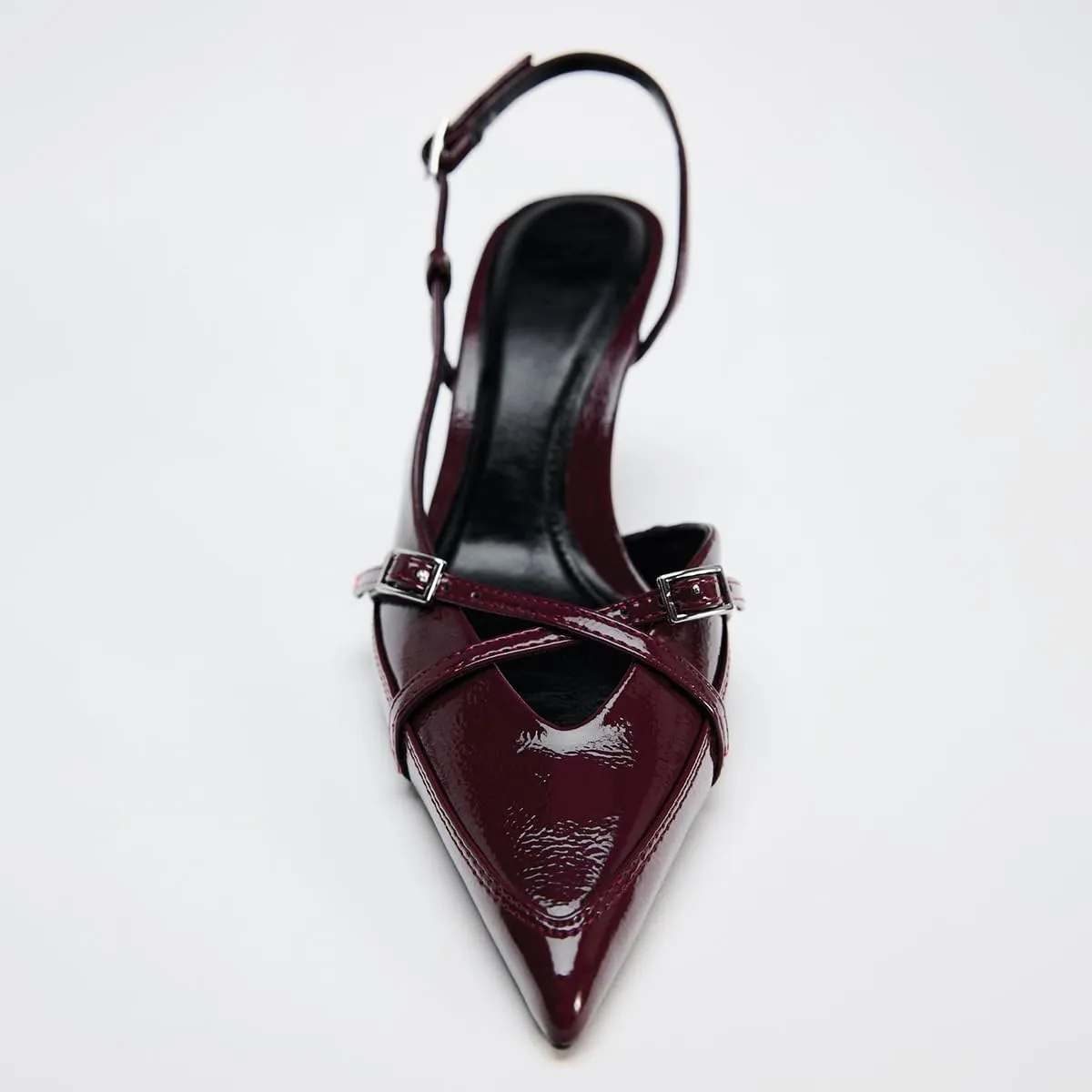 Women's Slingback Heels in A Faux Patent Leather Finish Pump Bow Detail Buckle Closure Thin Heel Pointed Toe Wedding Party Office Dance Dress Shoes