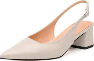 Womens Slingback Pumps, Pointed Toe Mid Chunky Heel Pump Shoes for Women, Leather Insole Comfort Daily Pumps 2"