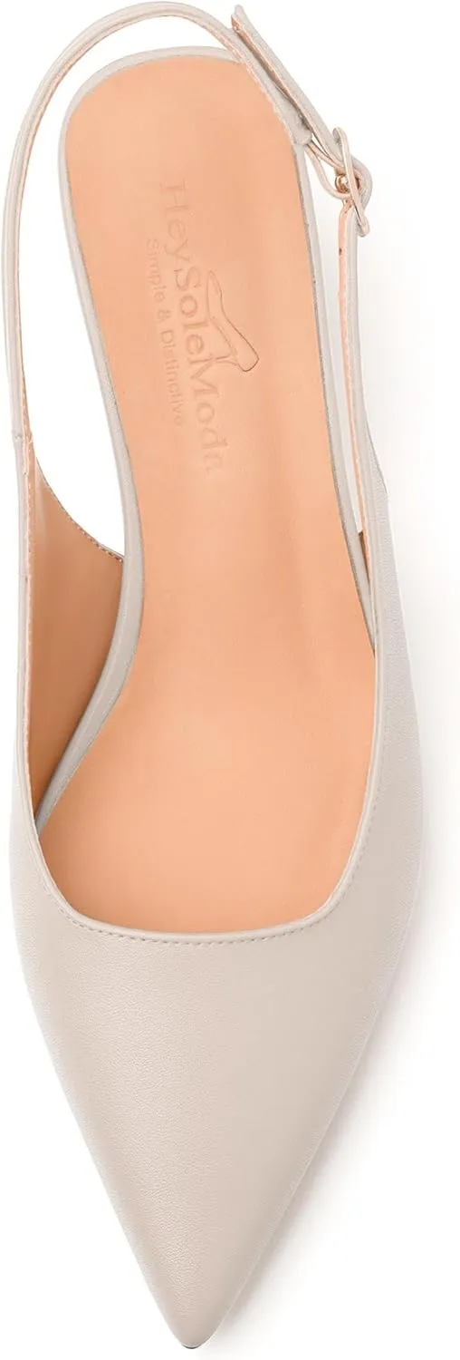 Womens Slingback Pumps, Pointed Toe Mid Chunky Heel Pump Shoes for Women, Leather Insole Comfort Daily Pumps 2"
