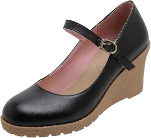 Women's Thick Soled Mary Janes High-Heeled Formal Shoes, Paired with Synthetic Leather Ankle Straps