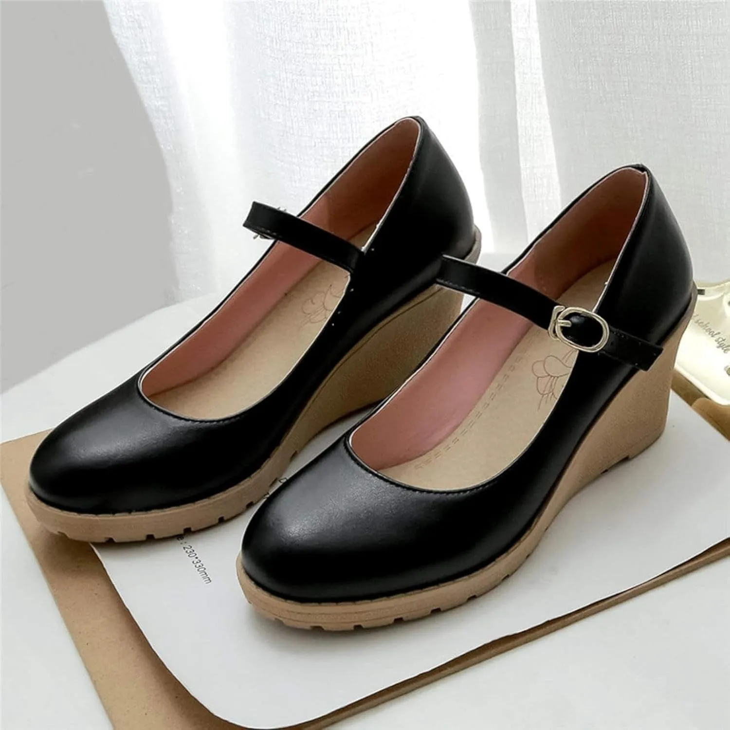 Women's Thick Soled Mary Janes High-Heeled Formal Shoes, Paired with Synthetic Leather Ankle Straps