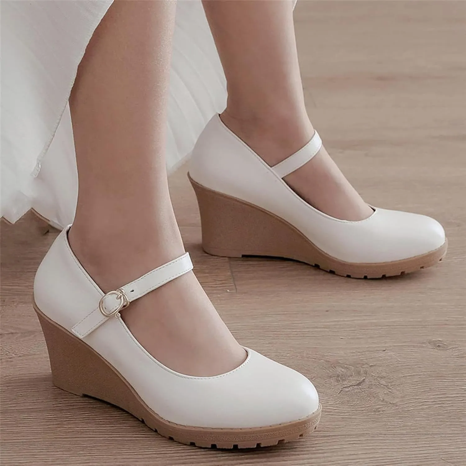 Women's Thick Soled Mary Janes High-Heeled Formal Shoes, Paired with Synthetic Leather Ankle Straps