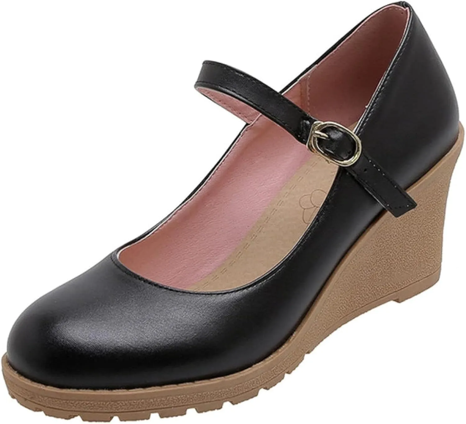 Women's Thick Soled Mary Janes High-Heeled Formal Shoes, Paired with Synthetic Leather Ankle Straps