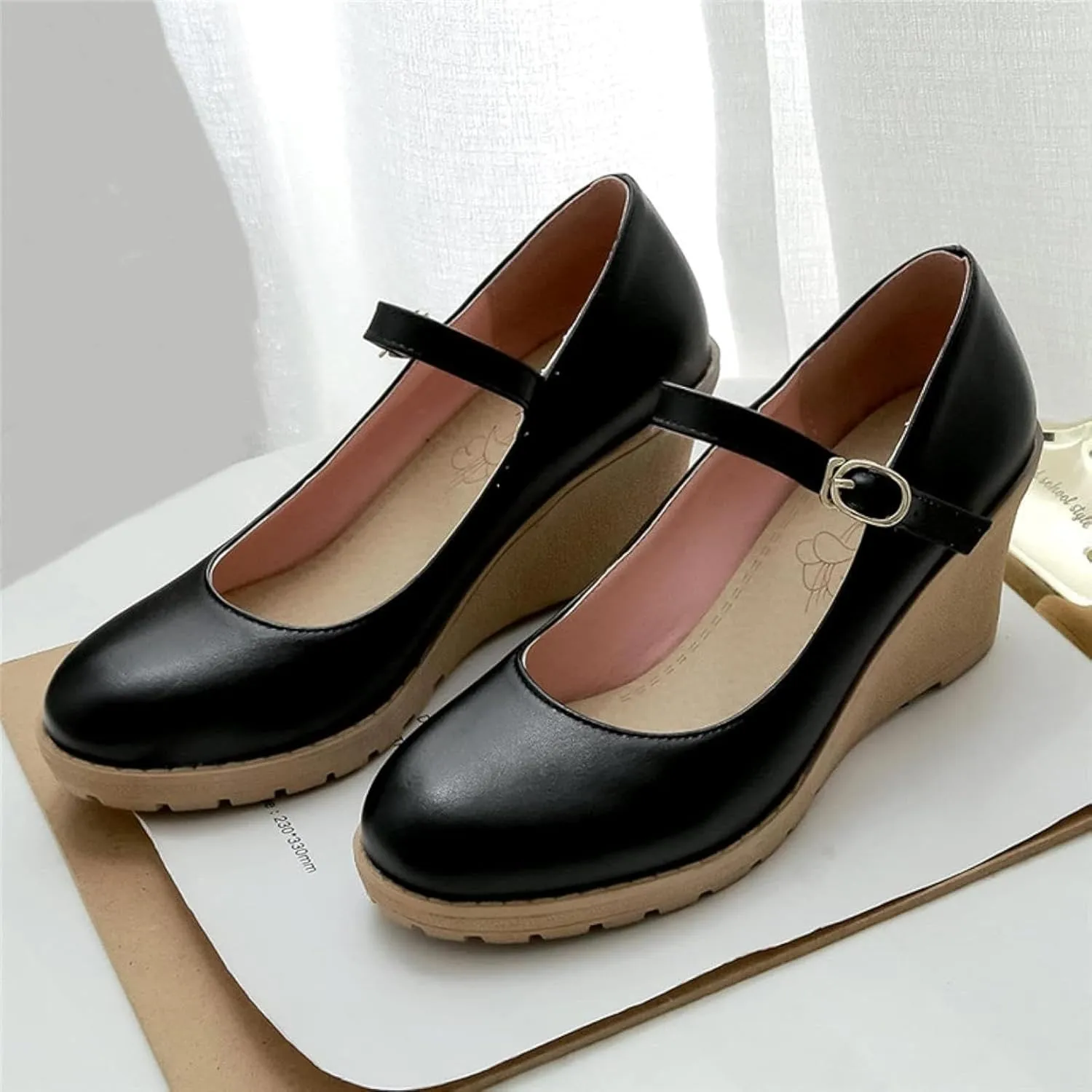 Women's Thick Soled Mary Janes High-Heeled Formal Shoes, Paired with Synthetic Leather Ankle Straps