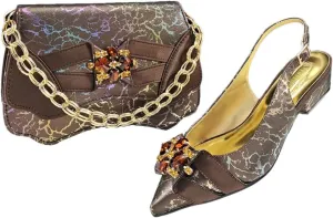 Women's Trendy Round Heel Pointed Toe Pump and Bag Set with Buckle Strap for Fashionable Outfits