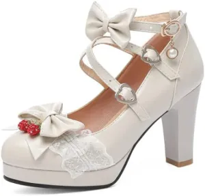 Women's Vintage Chunky High Heel Mary Jane Heels, Ankle Strap Cute Platform Mary Janes Pumps, Retro Kawaii Cosplay Lolita Shoes