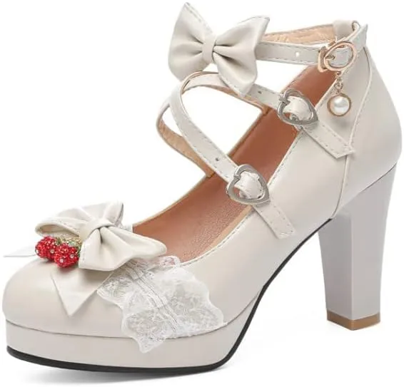 Women's Vintage Chunky High Heel Mary Jane Heels, Ankle Strap Cute Platform Mary Janes Pumps, Retro Kawaii Cosplay Lolita Shoes