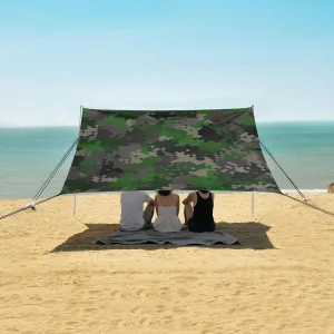 Woodland Pixel Camo Texture Beach Canopy Tent Anti-UV & Wind Resistant, Camping Sun Shelter Easy Setup Portable,Outdoor Shade Tents with Sandbags,Sand Shovels,Ground Pegs & Stability Poles