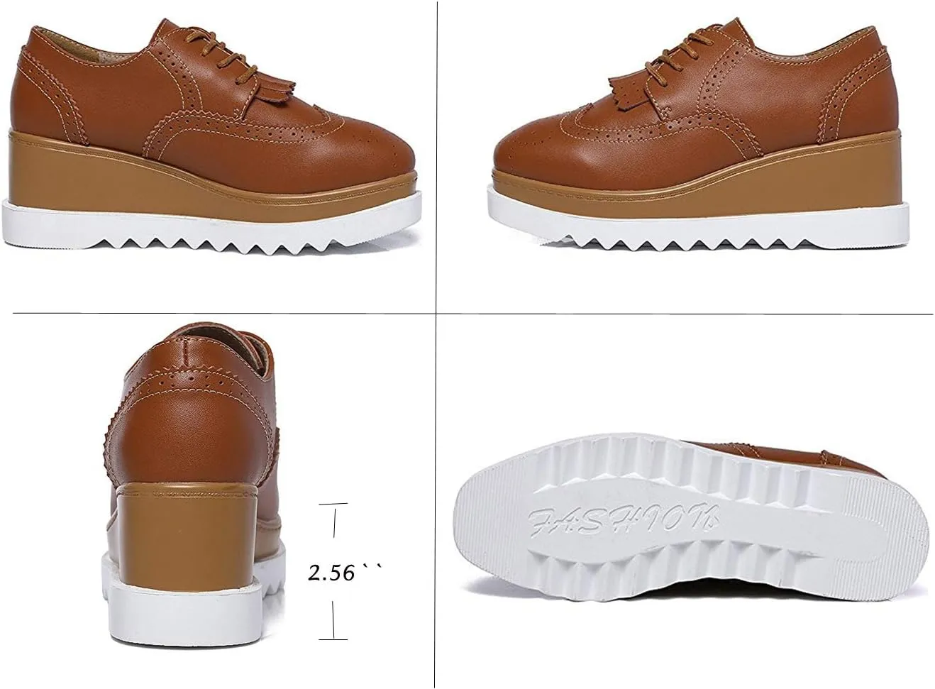 WUIWUIYU Womens Square-Toe Mid Heel Lace Up Brogues Platform Shoes