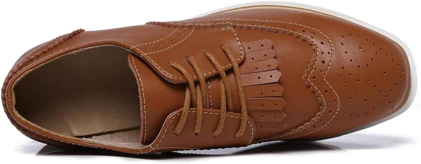 WUIWUIYU Womens Square-Toe Mid Heel Lace Up Brogues Platform Shoes