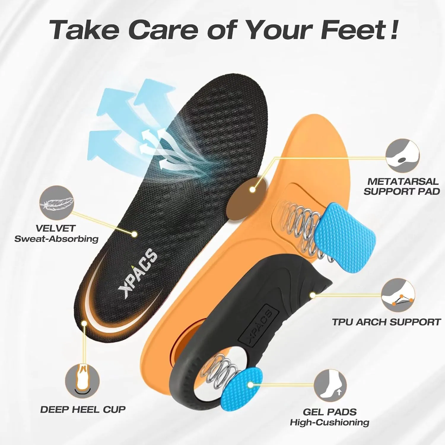 XPACS Men's Orthopedic Leather Dress Walking Shoes: Comfortable Arch Support Orthotic Plantar Fasciitis Business Formal Oxford, Flat Feet Casual Tennis Working Shoes for Foot and Heel Pain Relief