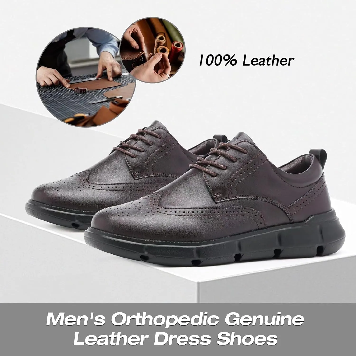XPACS Men's Orthopedic Leather Dress Walking Shoes: Comfortable Arch Support Orthotic Plantar Fasciitis Business Formal Oxford, Flat Feet Casual Tennis Working Shoes for Foot and Heel Pain Relief