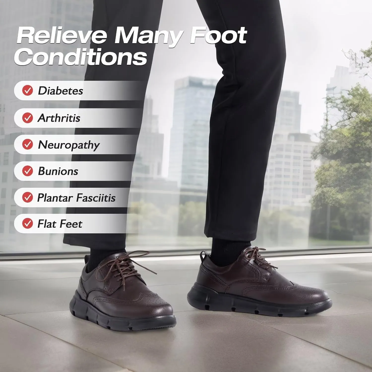 XPACS Men's Orthopedic Leather Dress Walking Shoes: Comfortable Arch Support Orthotic Plantar Fasciitis Business Formal Oxford, Flat Feet Casual Tennis Working Shoes for Foot and Heel Pain Relief
