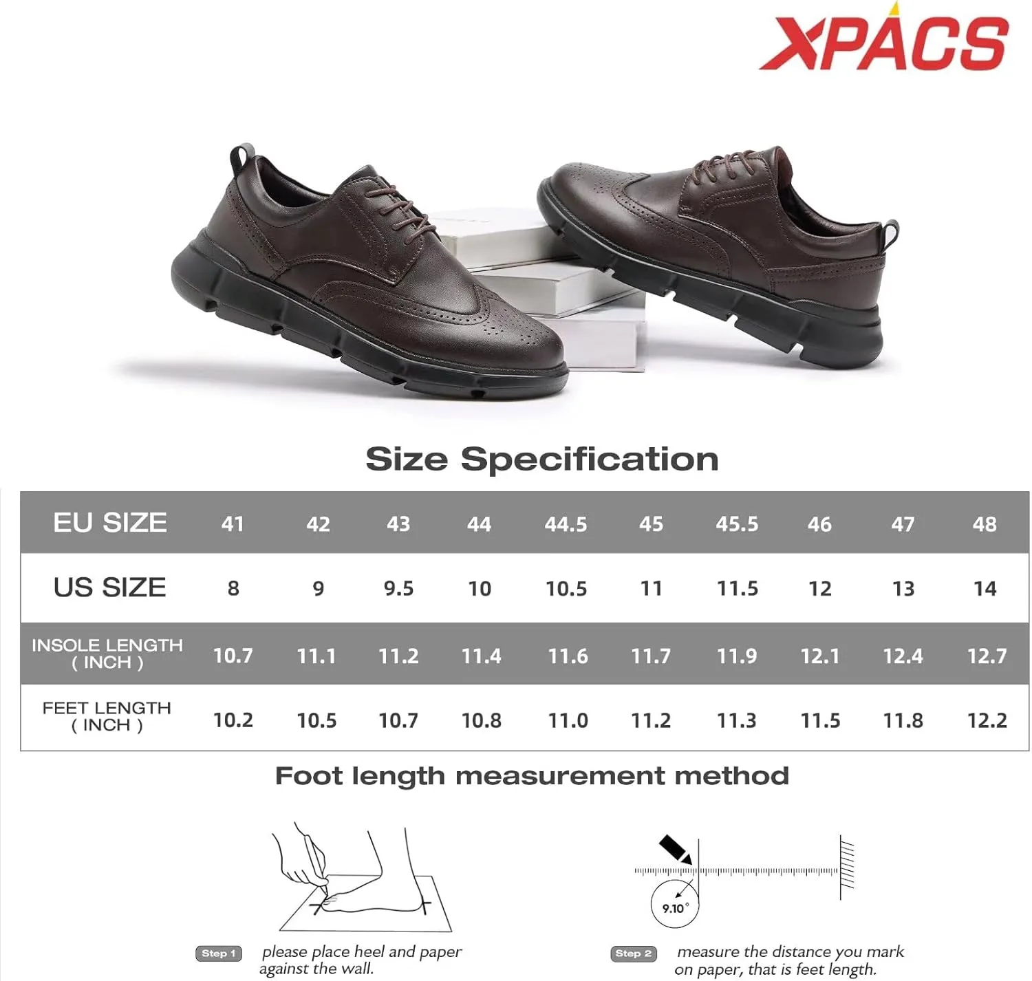 XPACS Men's Orthopedic Leather Dress Walking Shoes: Comfortable Arch Support Orthotic Plantar Fasciitis Business Formal Oxford, Flat Feet Casual Tennis Working Shoes for Foot and Heel Pain Relief