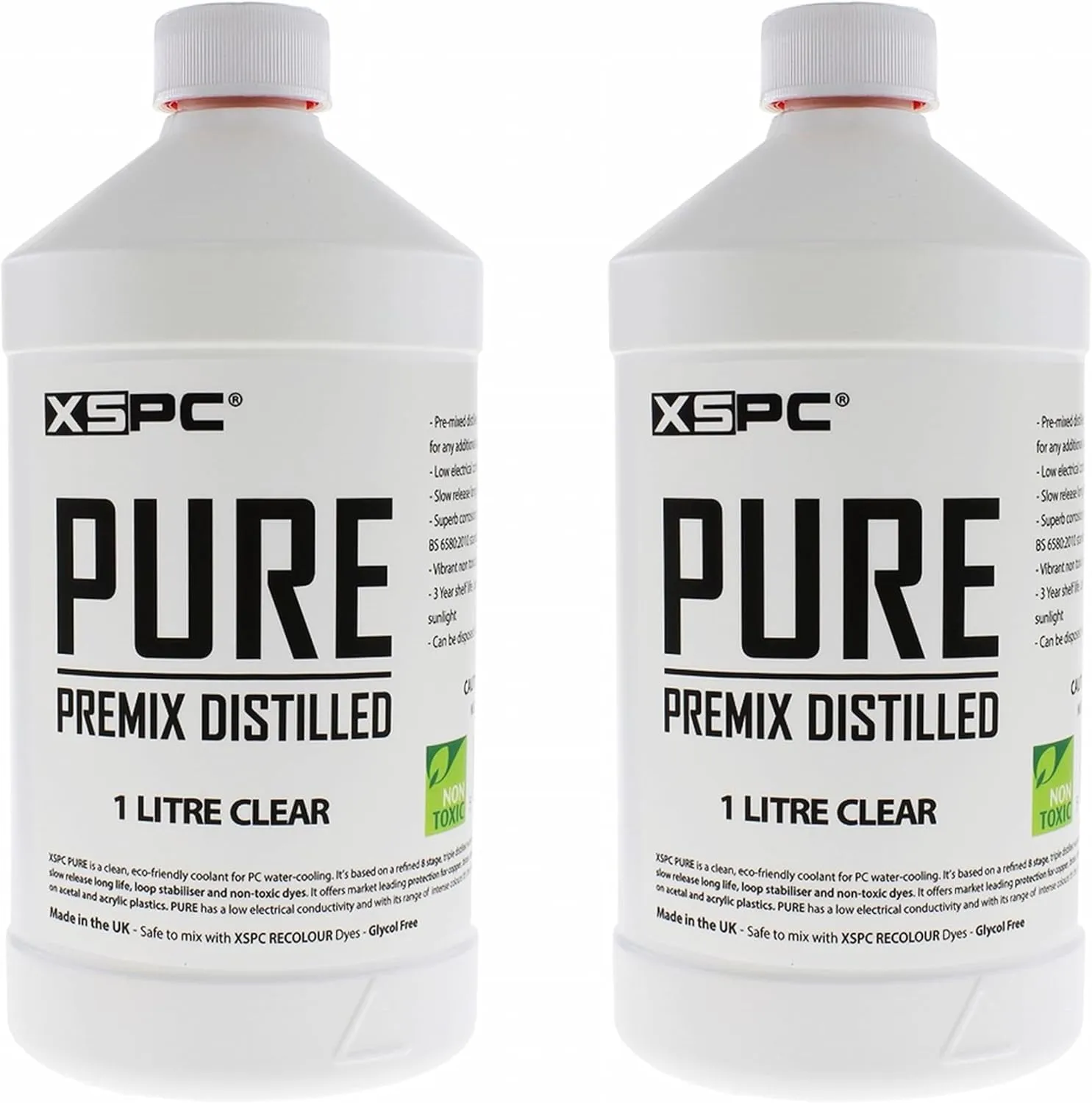 XSPC Pure Premix Distilled PC Coolant, 1 Liter, Clear, 2-Pack