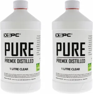 XSPC Pure Premix Distilled PC Coolant, 1 Liter, Clear, 2-Pack