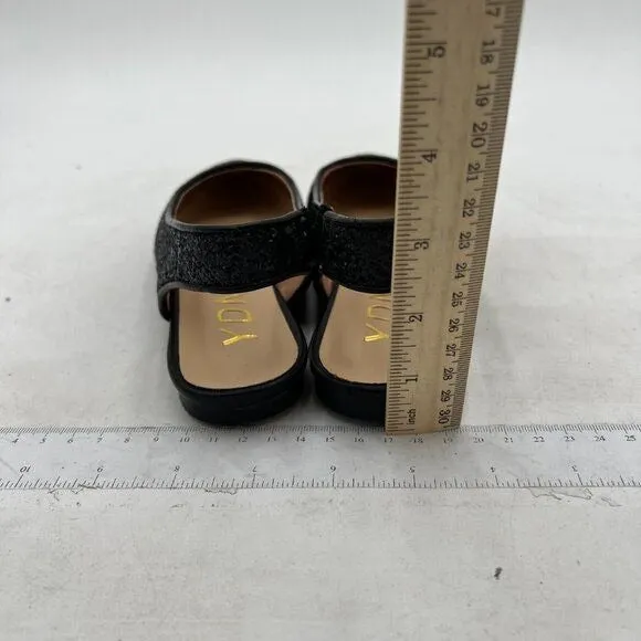 YDN Black Glitter Pointed Toe Slingback Low Heel Comfortable Slide Sandals