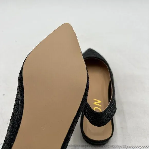 YDN Black Glitter Pointed Toe Slingback Low Heel Comfortable Slide Sandals