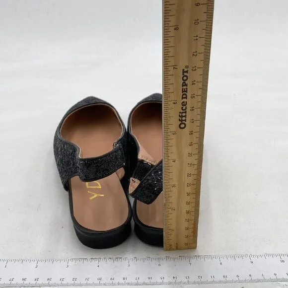 YDN Black Glitter Pointed Toe Slingback Low Heel Slide Sandals Dress Pump