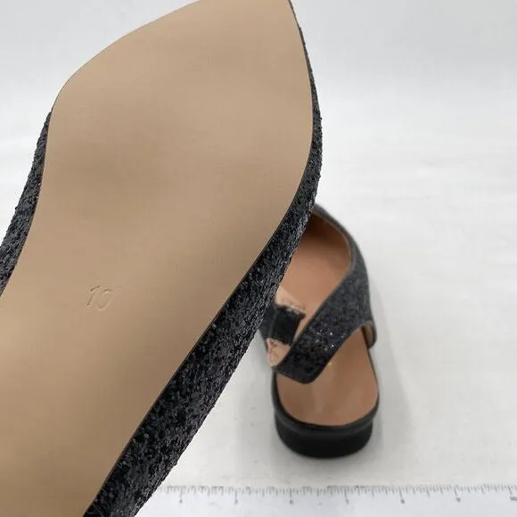 YDN Black Glitter Pointed Toe Slingback Low Heel Slide Sandals Dress Pump