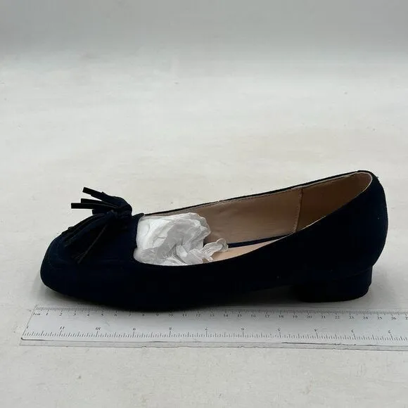 YDN Deep Blue Block Low Heel Loafers Square Toe Tassel Fringed Pump Slip On Shoe