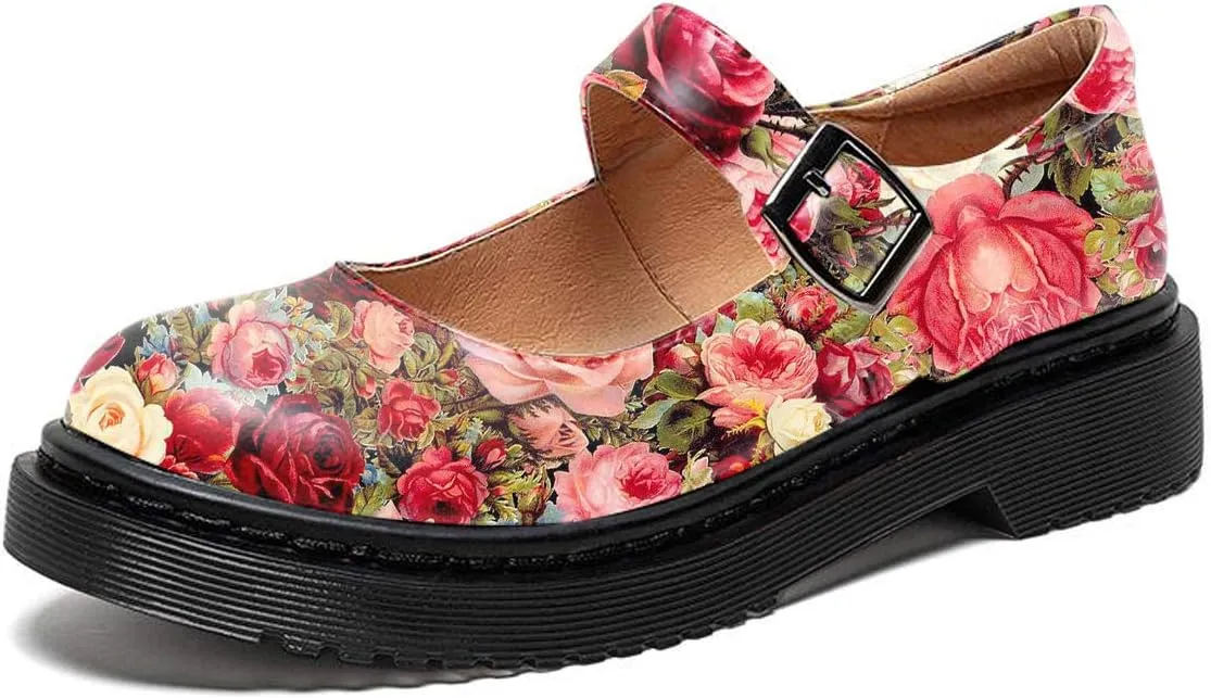 YDN Women Classic Round Closed Toe Mary Jane Flats Platform Adjustable Single Ankle Strap Buckle Comfy Cute Pump Leather Patry Cosplay Girls Dress Shoe Size 4-16