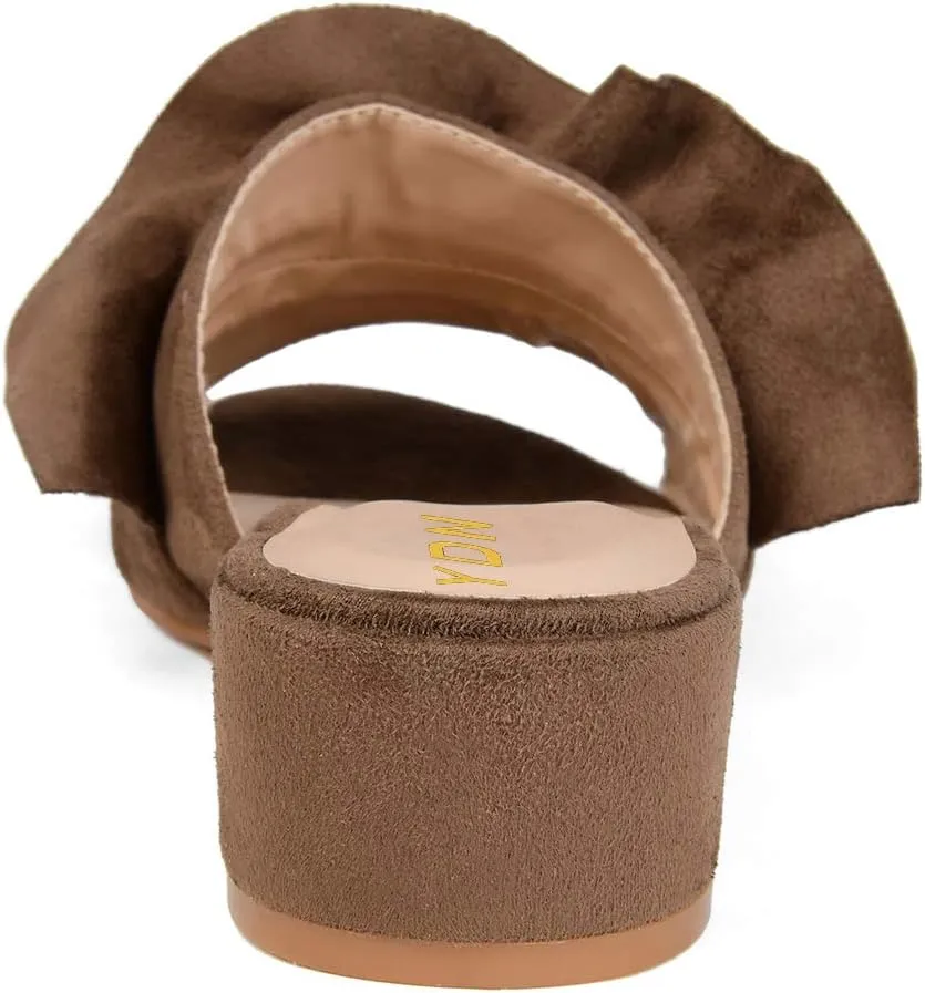 YDN Women Fashion Open Almond Toe Ruffles Slide Sandals Chunky Low Heel Slippers Pump Date Walking Shoes