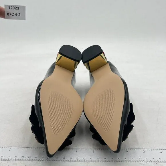YDN Women Pointed Toe Bow Pump Colorful Rhinestone Block Low Heel Butterfly Slip