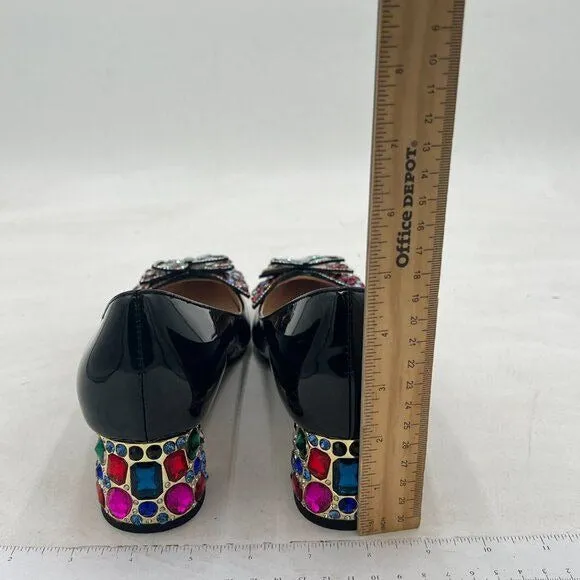 YDN Women Pointed Toe Bow Pump Colorful Rhinestone Block Low Heel Butterfly Slip