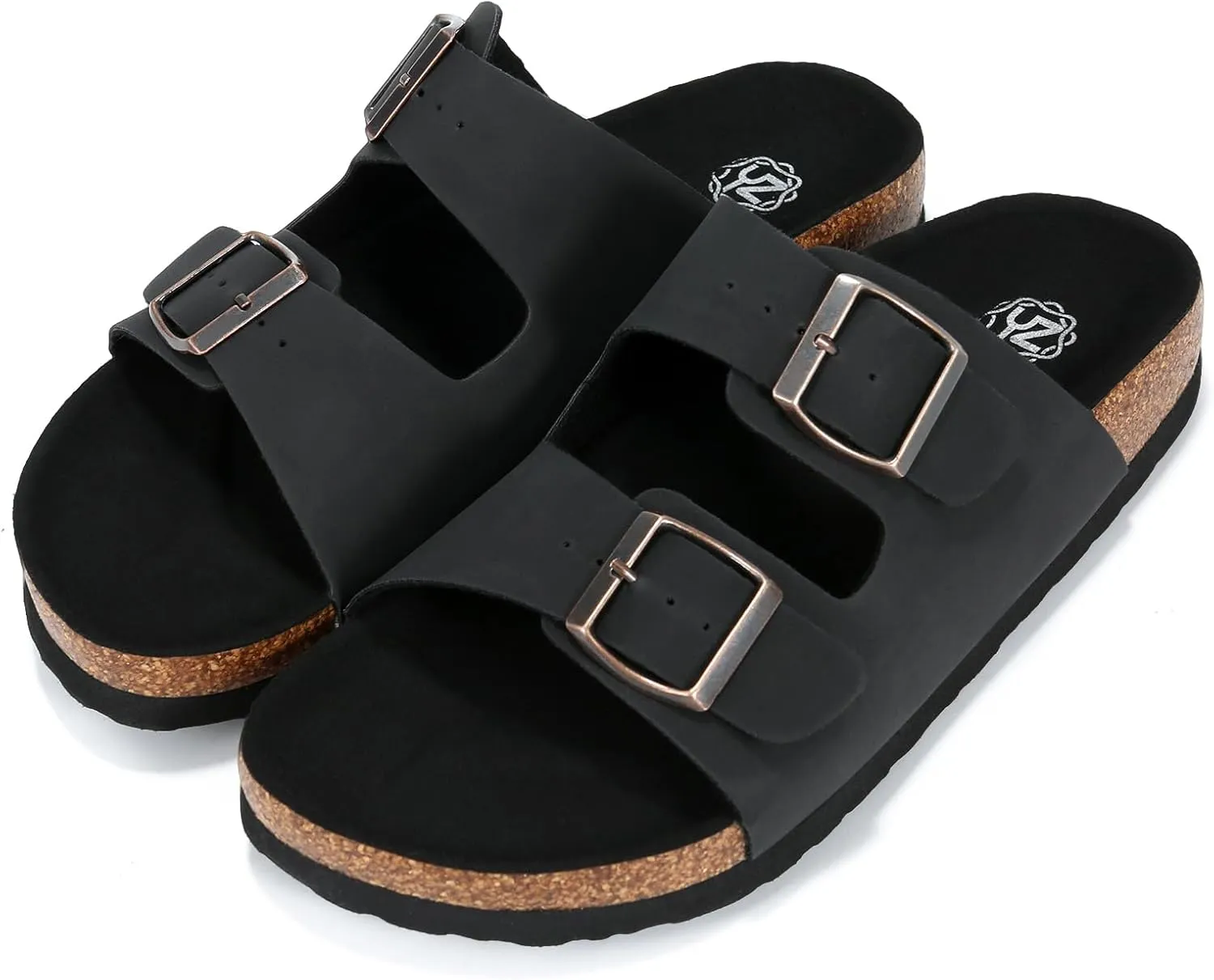 YZ Women's Cork Footbed Sandals Open Toe Slippers Adjustable Buckle Flat Sandals   Comfort Slip-On Shoes