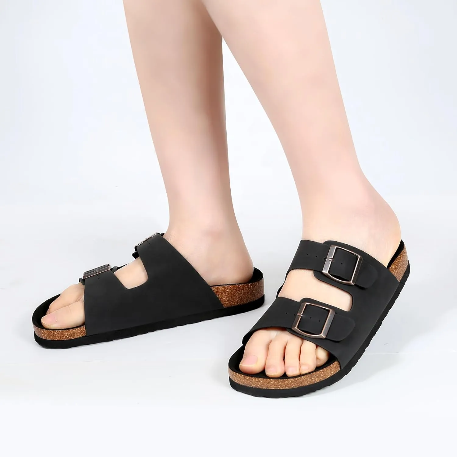 YZ Women's Cork Footbed Sandals Open Toe Slippers Adjustable Buckle Flat Sandals   Comfort Slip-On Shoes