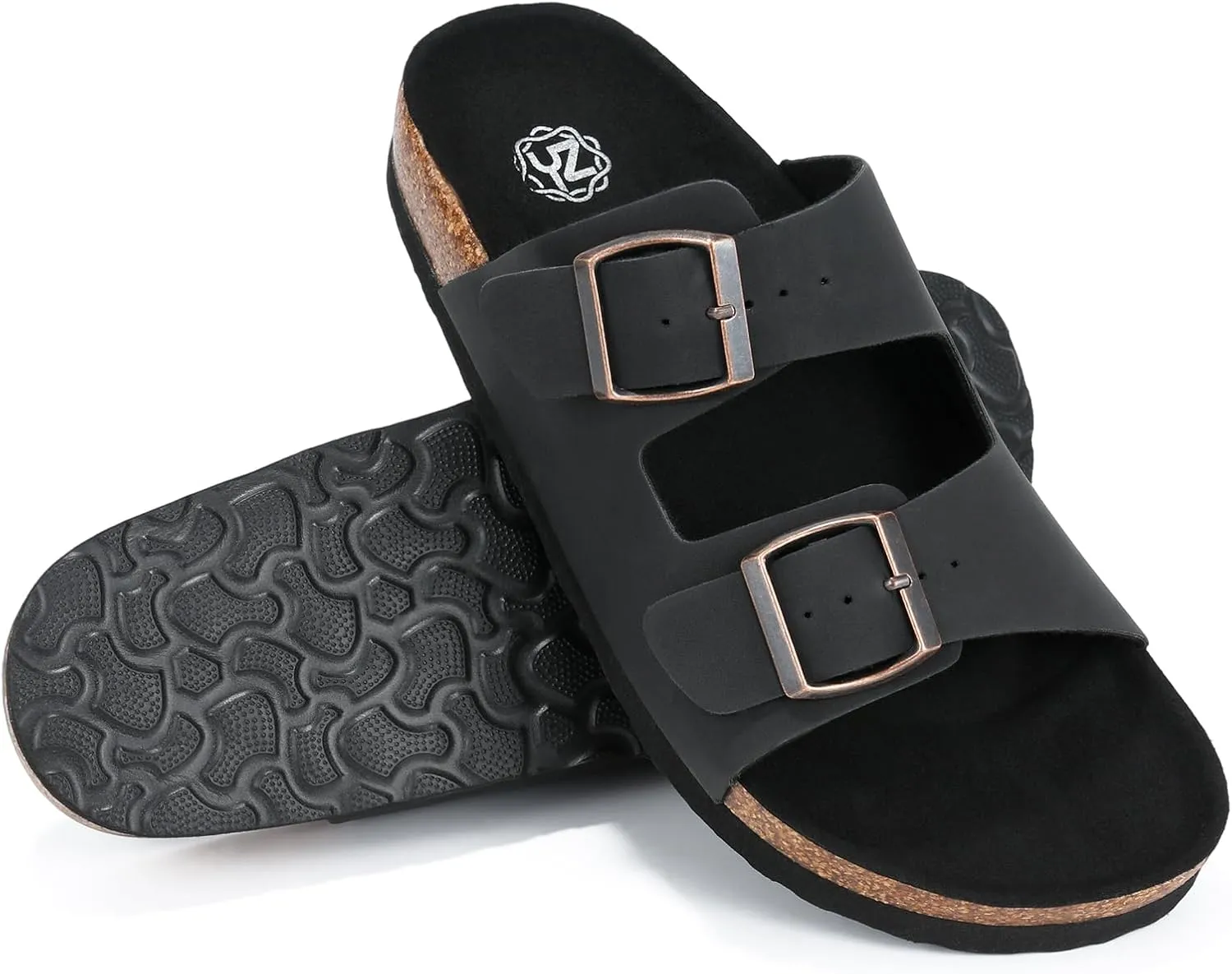 YZ Women's Cork Footbed Sandals Open Toe Slippers Adjustable Buckle Flat Sandals   Comfort Slip-On Shoes