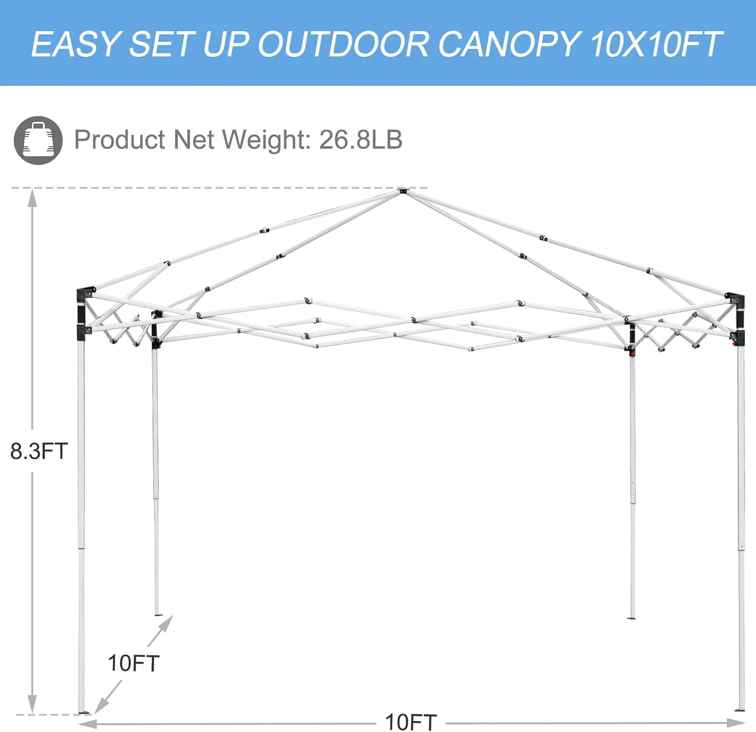 ZENY 10x10 Pop Up Canopy Tent Easy Set-up Outdoor Patio Canopy Adjustable Straight Leg Heights Instant Shelter with Wheeled Bag, Ropes