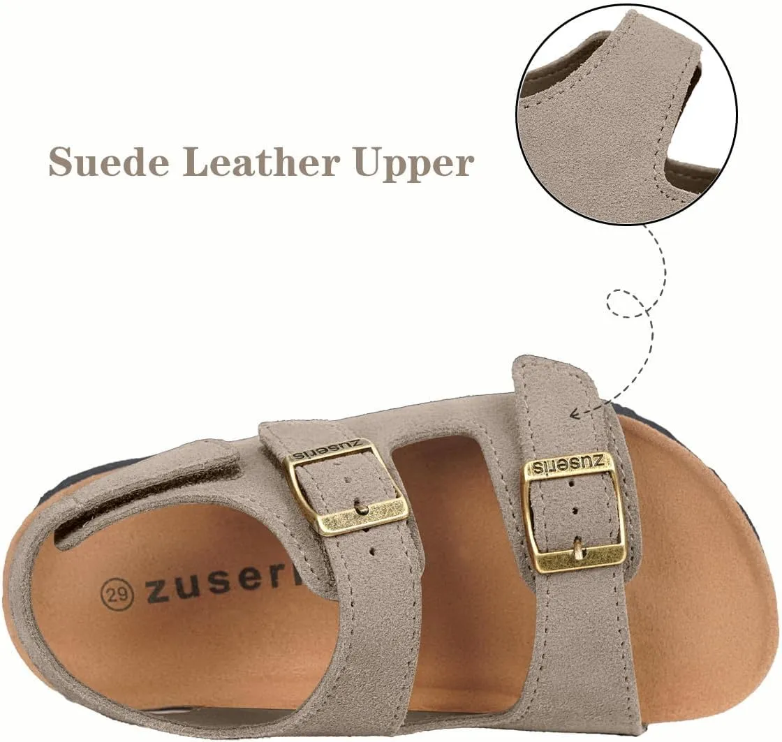 ZUSERIS Kids Toddler Sandals Boys Girls Cork Footbed Sandal Comfort Double Buckle Slip On Slippers with Adjustable Back Strap